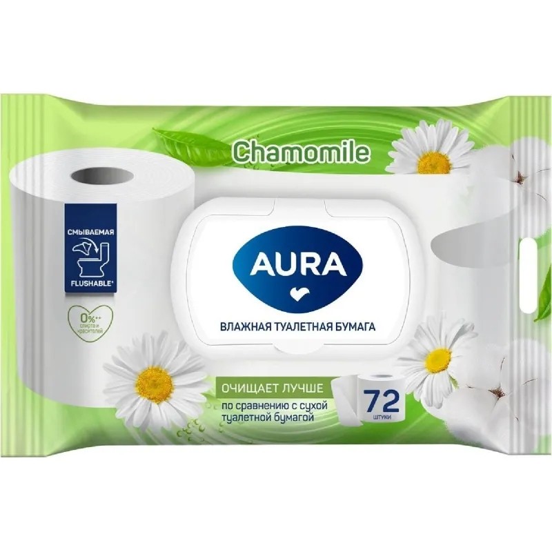 Бумага туалетная влажная AURA 72 шт./уп.