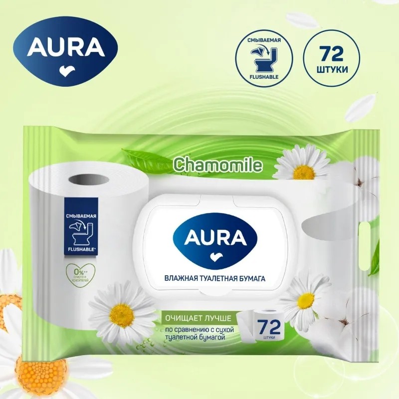Бумага туалетная влажная AURA 72 шт./уп.