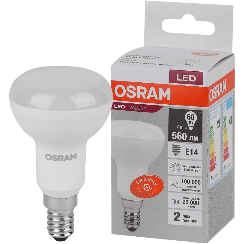 Лампа светодиодная OSRAM LVR60 7SW/840 230V E14 FS1(581692)