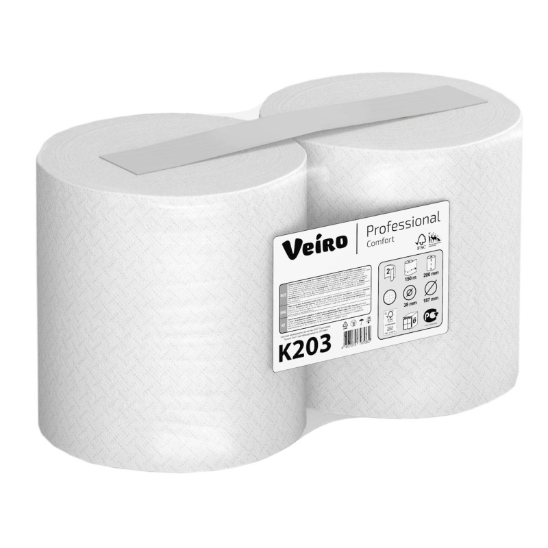 Полотенца бумажные д/дисп.Veiro Comfort A1/A2 втор.бел.2сл.150м 6рул/упK203