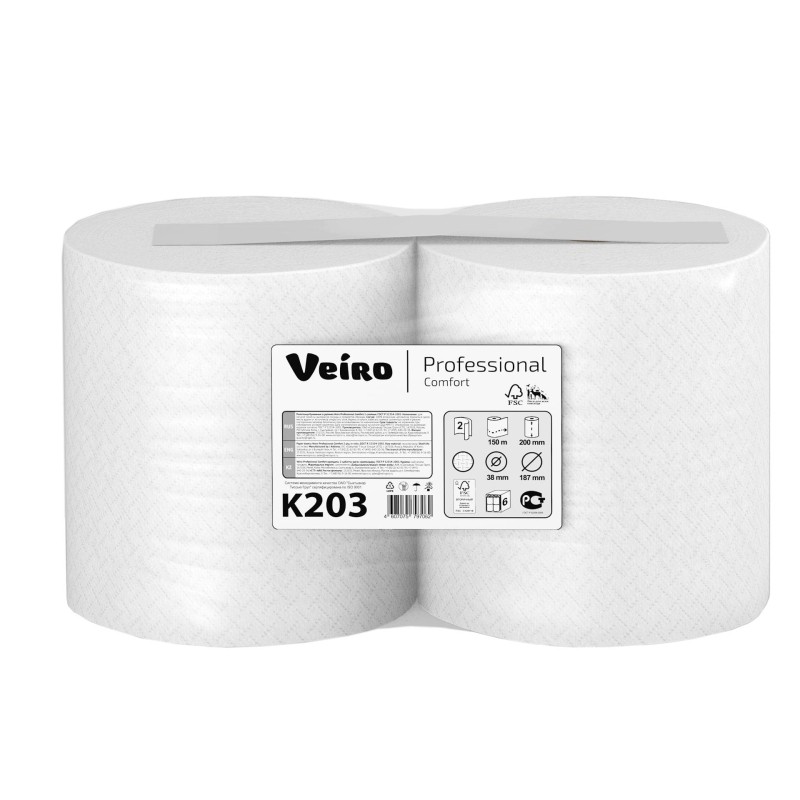 Полотенца бумажные д/дисп.Veiro Comfort A1/A2 втор.бел.2сл.150м 6рул/упK203