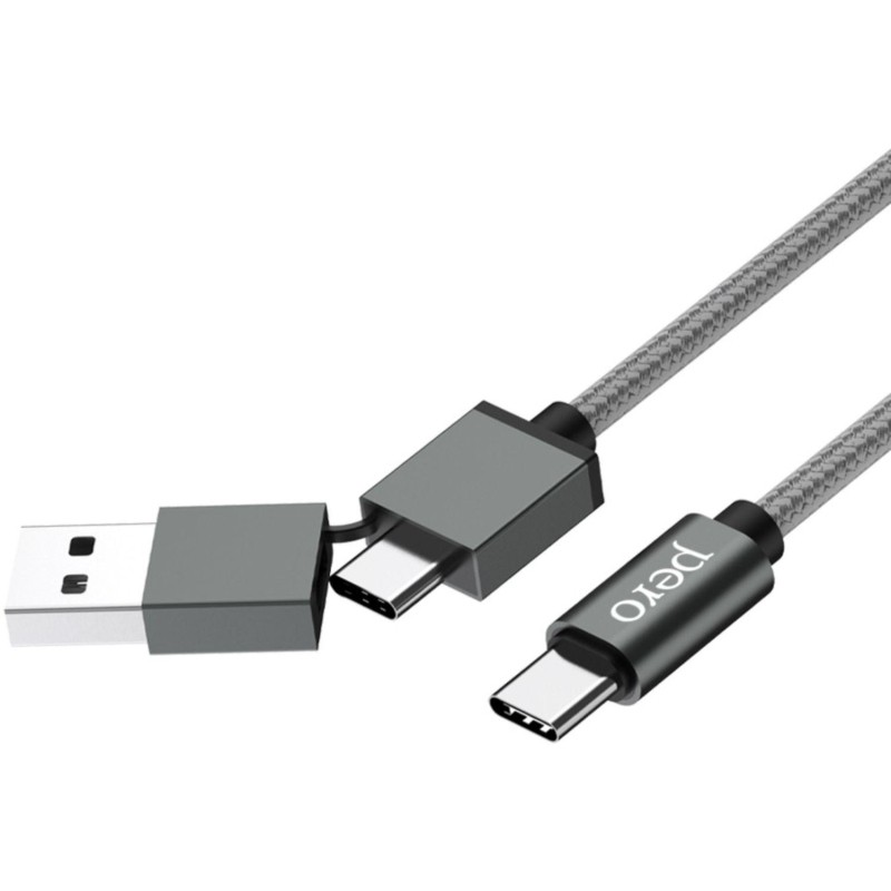 Кабель PERO, DC-07, 1м, Type-C/USB-A to Type-C, 60W, серый