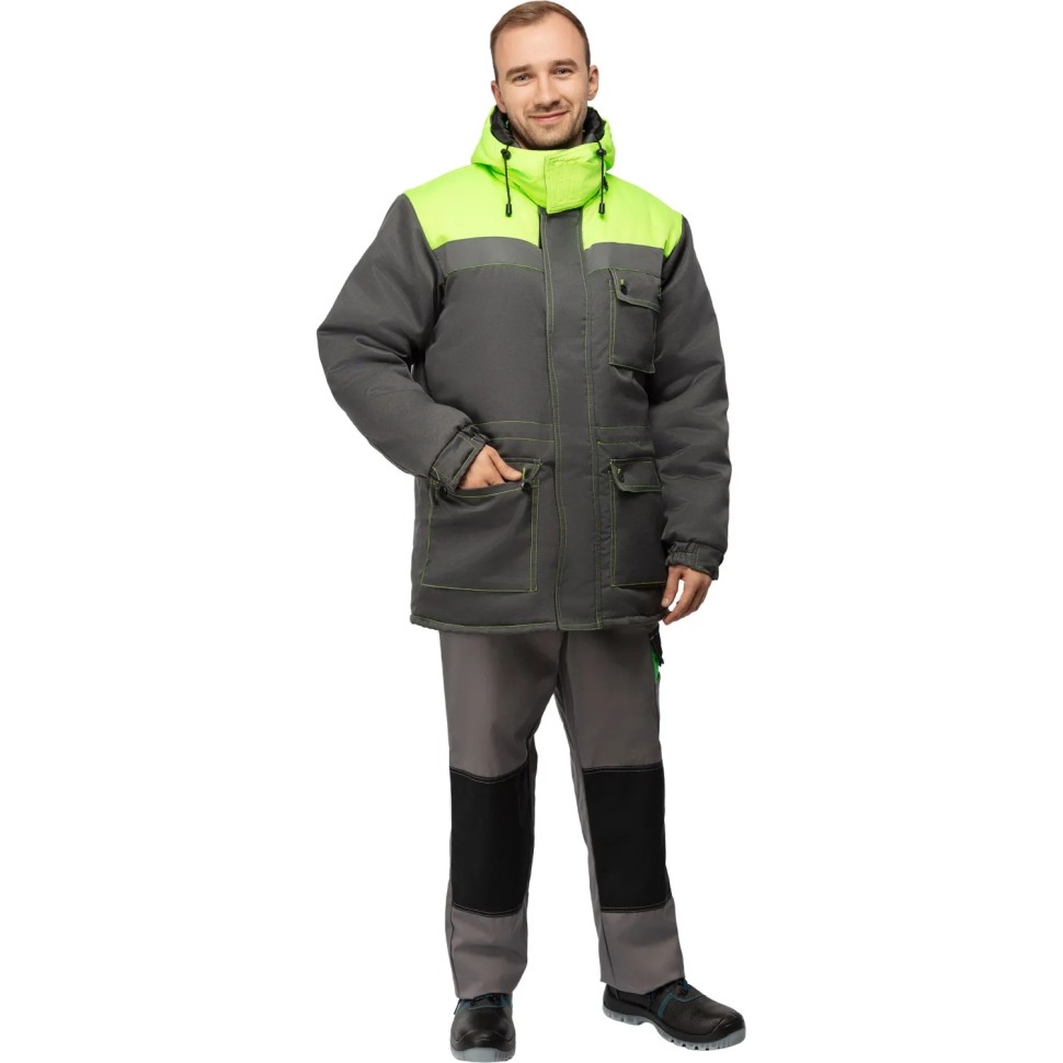 Куртка зимняя мужская з08-КУ, цв. сер/лайм с СОП (р.52-54) 170-176
