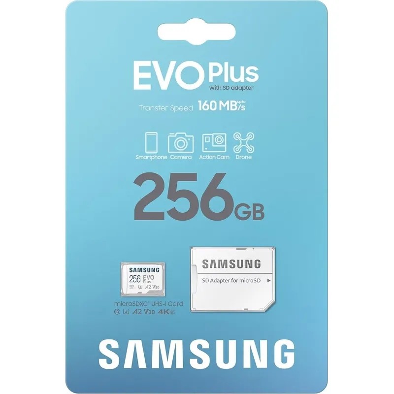 Карта памяти Samsung Evo Plus microSDXC 256GB UHS-1 U3 A2 V30 с адаптером