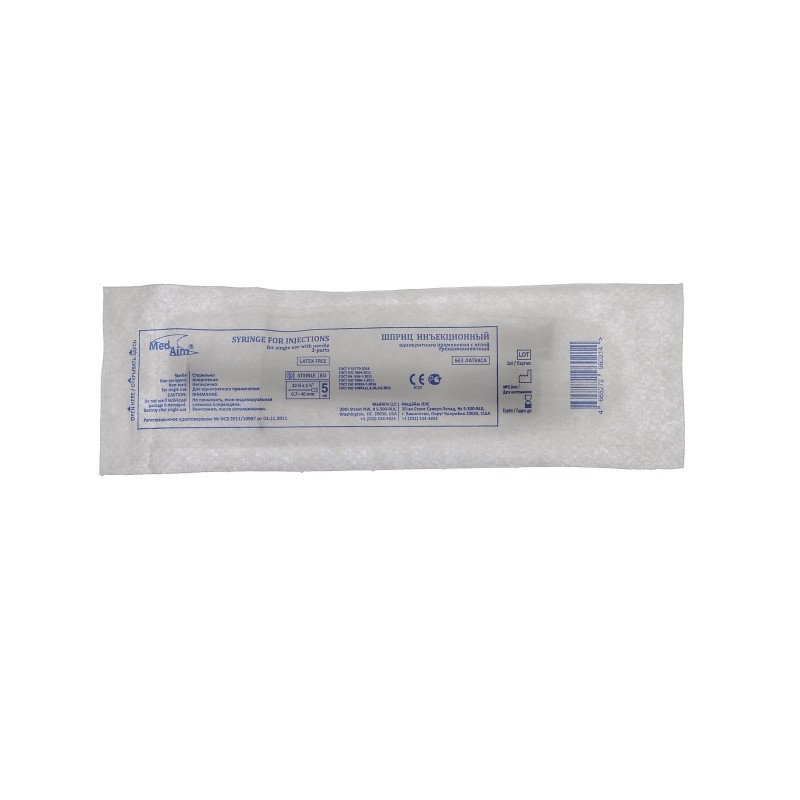 Шприц 3-комп. однораз. 5мл LS 22G(0,7х40) прил. 100шт/уп MedAim