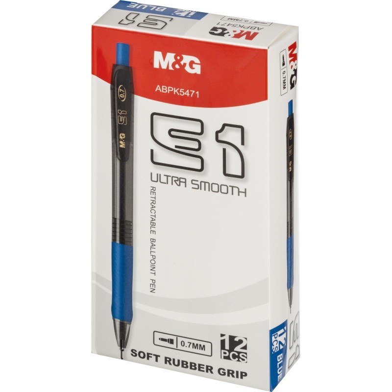Ручка шариковая автоматтическая M&amp;G E1, д.ш. 0,7 мм, синяя, масл., манж
