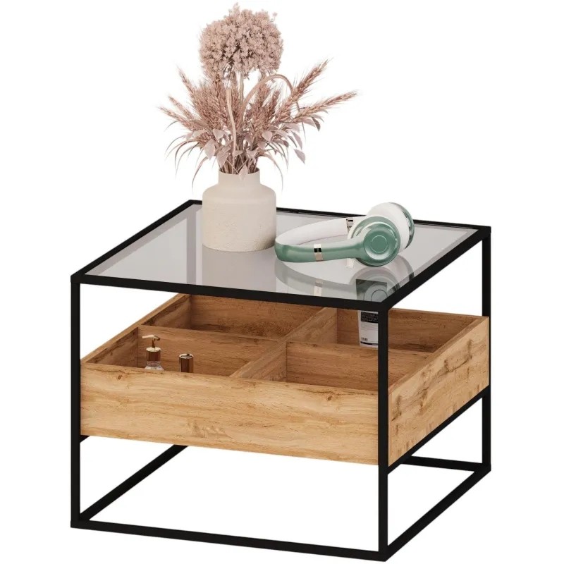 Стол журнальный KF_Кассо СЖ01 (8008481201)мет.черн./стекло/дуб вотан