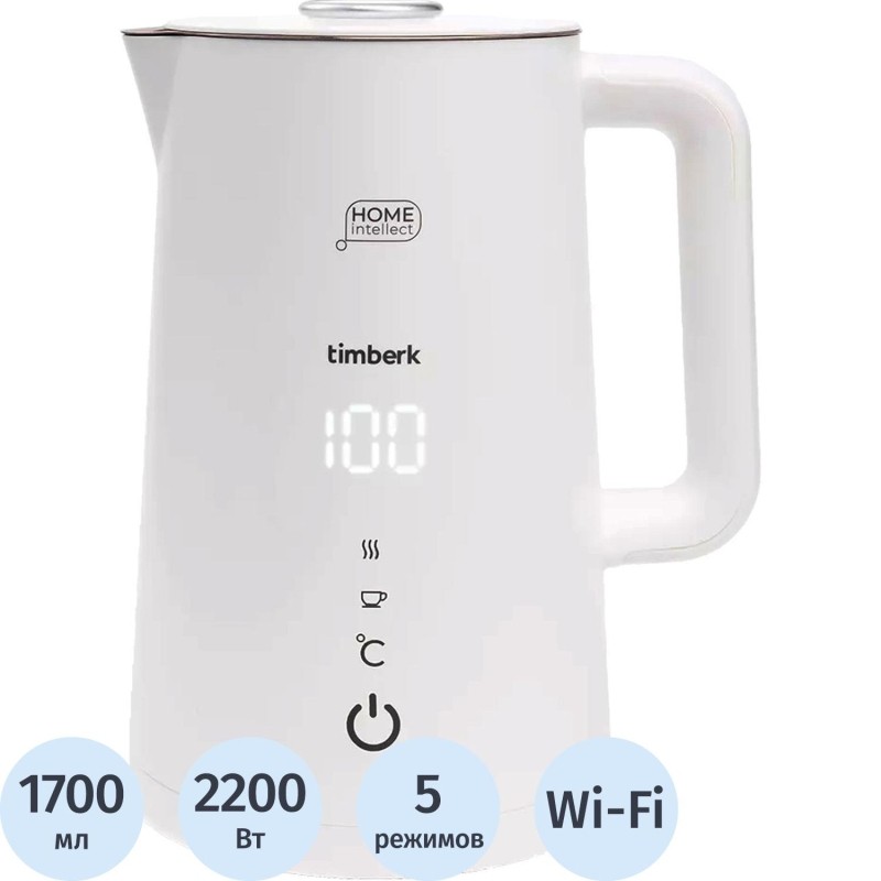 Чайник Timberk T-EK21S103WF, электрический с Wi-Fi,2200Вт, 1.7л, белый