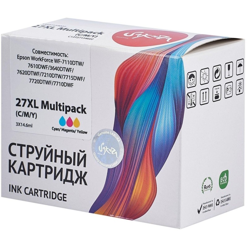 Картридж струйный Sakura C13T27154022 27XL вод наб для Epson WF-7110DTW