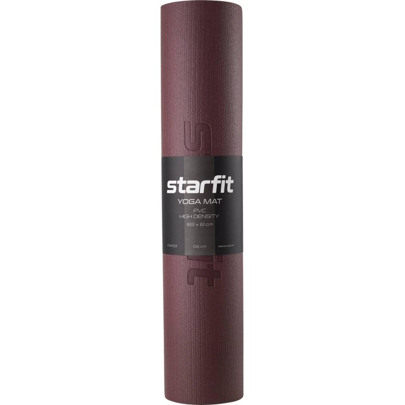 Коврик для йоги плотн STARFIT FM-103 PVC HD,0,6см,183x61,шокол,ЦБ-00001473