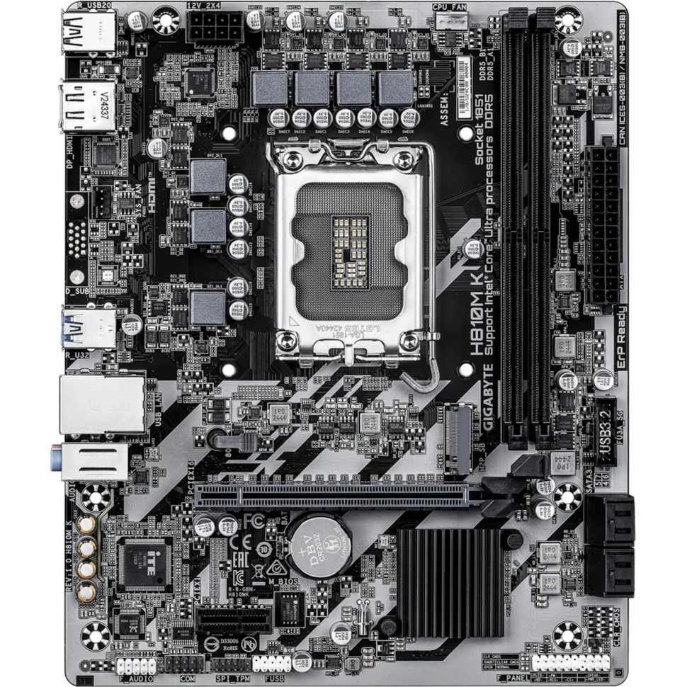 Материнская плата Gigabyte H810M K, LGA1851, H810, 2xDDR5, mATX