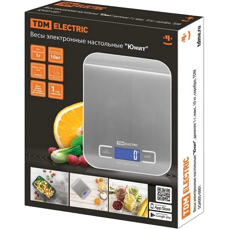 Весы кухонные TDM Юнит, деление 1 г, макс. 10 кг,серебро, SQ4005-0001