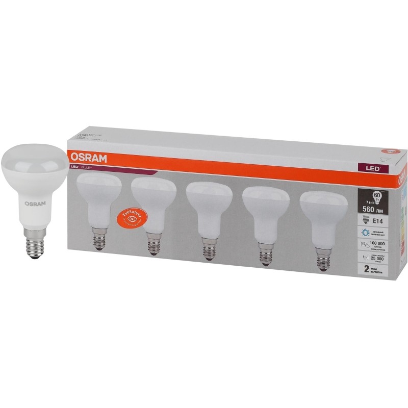Лампа светодиодная OSRAM LVR60 7SW/865 230V E14 (5 шт/уп)