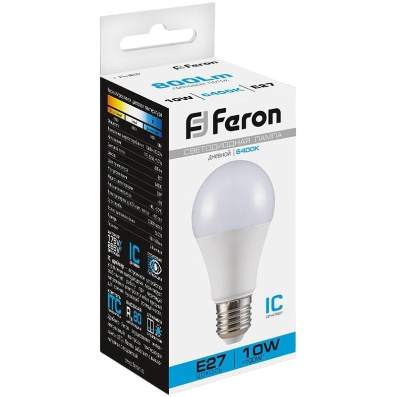 Лампа светодиодная Feron LB-92 Шар E27 10W 175-265V 6400K(25459)
