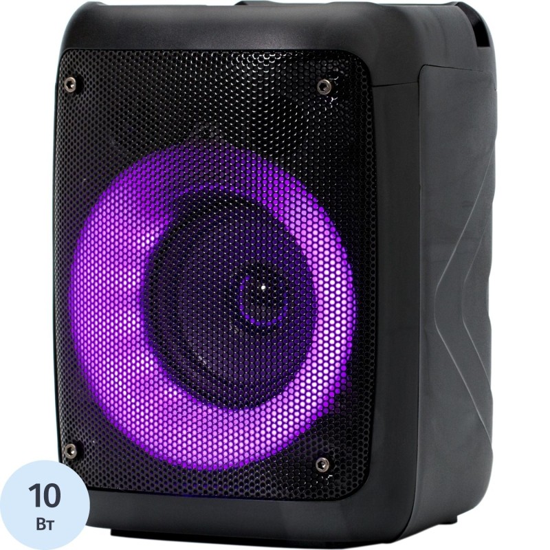 Колонка Perfeo Disco Ring, 10Вт,LED/FM/MP3/USB/SD/AUX/MIC, черная(PF_B4981)