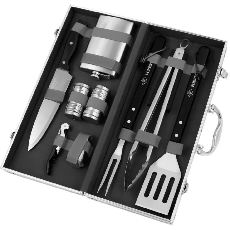 Набор для гриля, 12 предметов с флягой и стопками,Forester, E-COM, BBQ-12,W