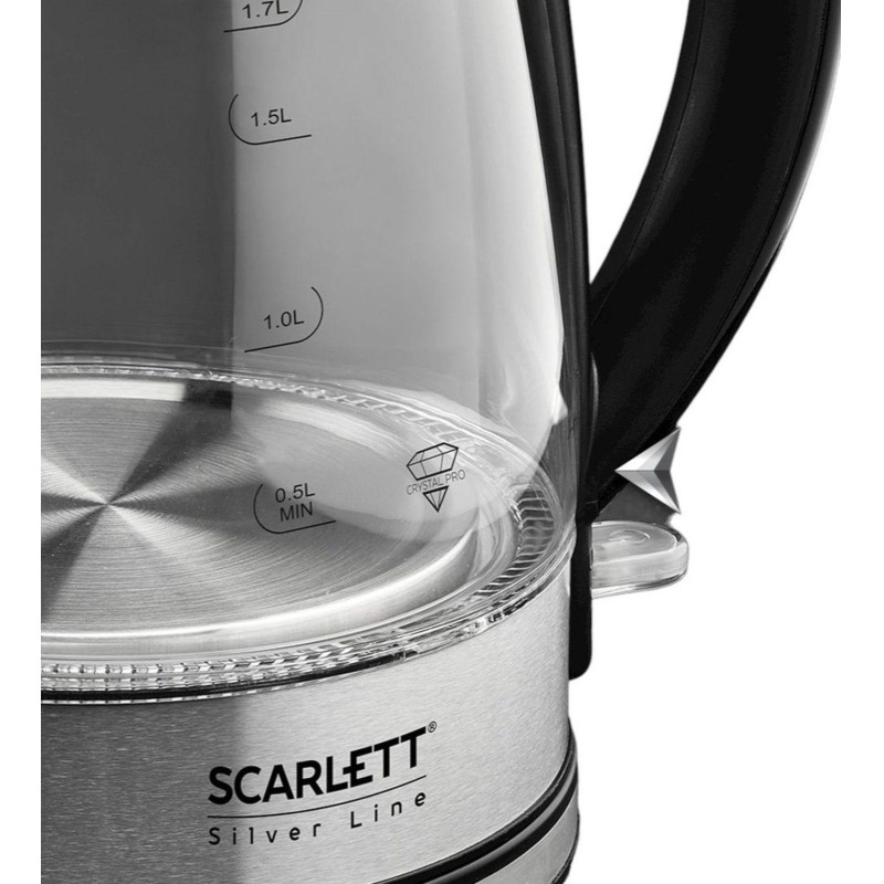 Чайник SCARLETT SC-EK27G95, электрический, стекло, 2200Вт, 1.7л, серебряный