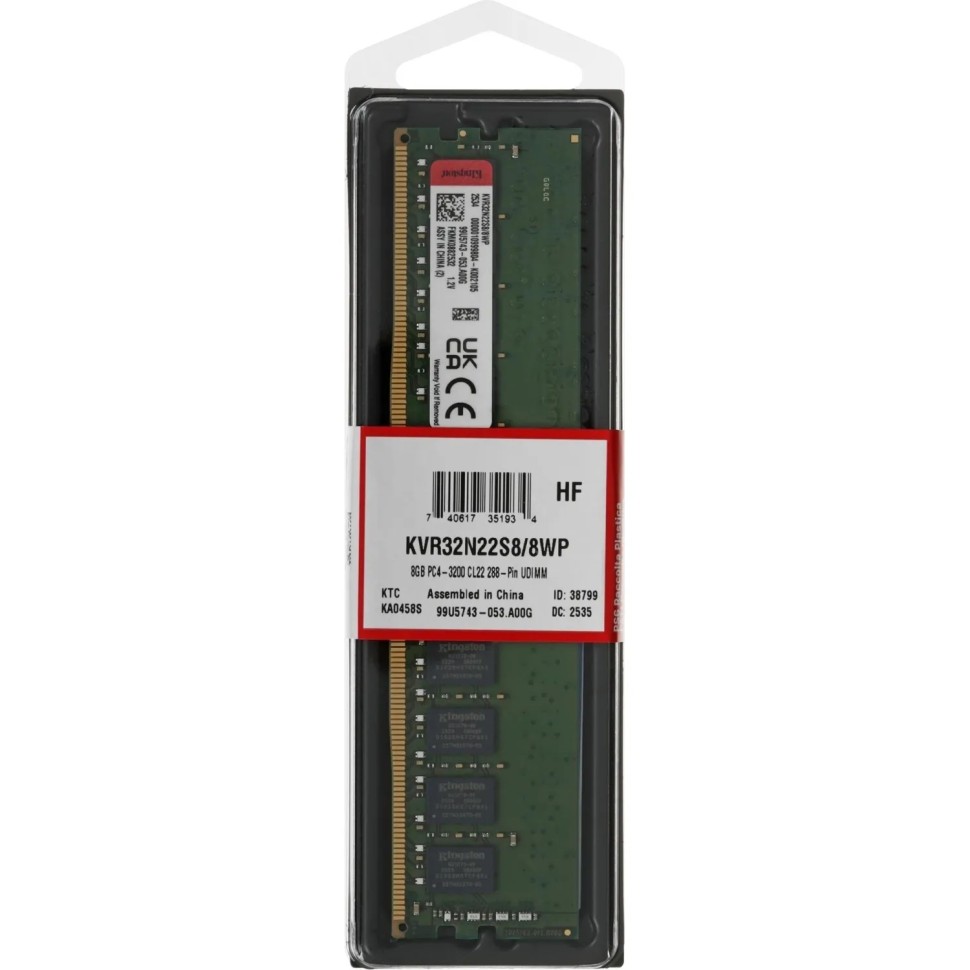 Модуль памяти Kingston DIMM DDR4 8Gb 3200Мгц(KVR32N22S8/8WP)