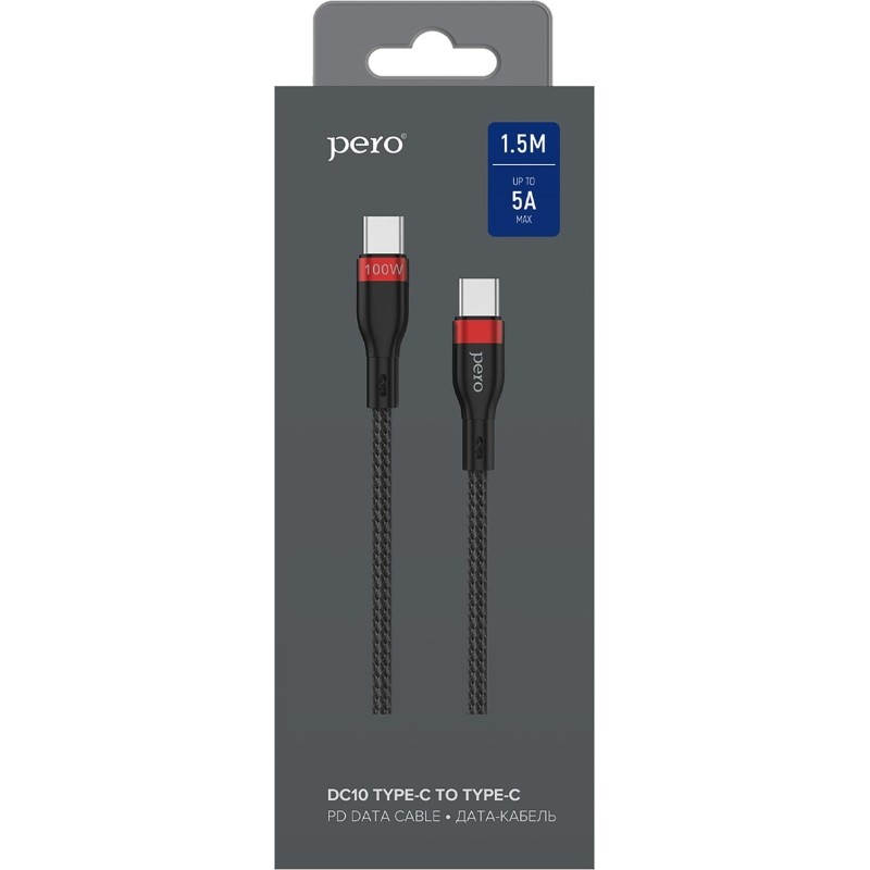 Кабель USB PERO DC-10 PD Type-C to Type-C, 5A, 100W, 1.5m, Black