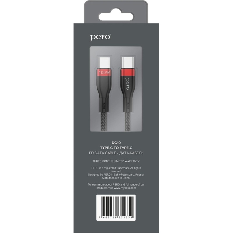 Кабель USB PERO DC-10 PD Type-C to Type-C, 5A, 100W, 1.5m, Black