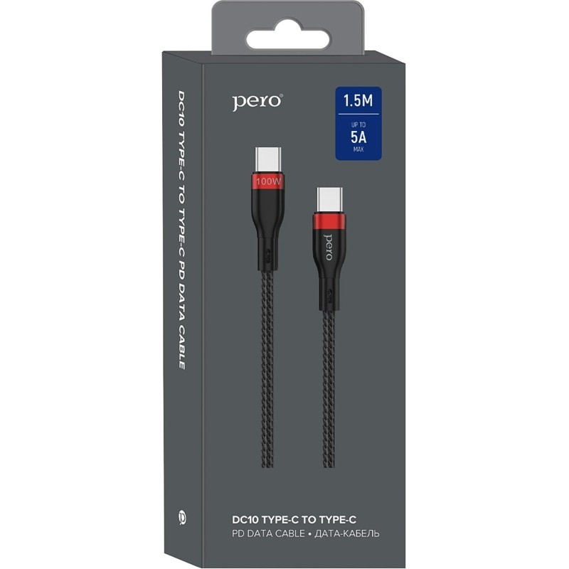 Кабель USB PERO DC-10 PD Type-C to Type-C, 5A, 100W, 1.5m, Black