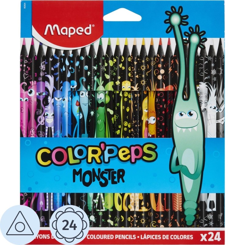 Карандаши цветные Maped BLACK MONSTER трехгранные,пластик,24цв/наб,862624