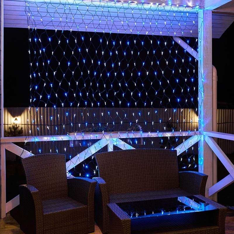 Гирлянда светодиодная Сеть 432 LED 2,5х2,5м, черный ПВХ,Белые/Синие 215-032