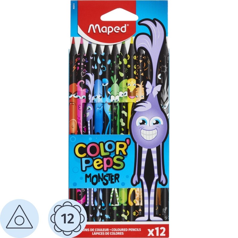 Карандаши цветные Maped BLACK MONSTER трехгранные,пластик,12цв/наб,862612