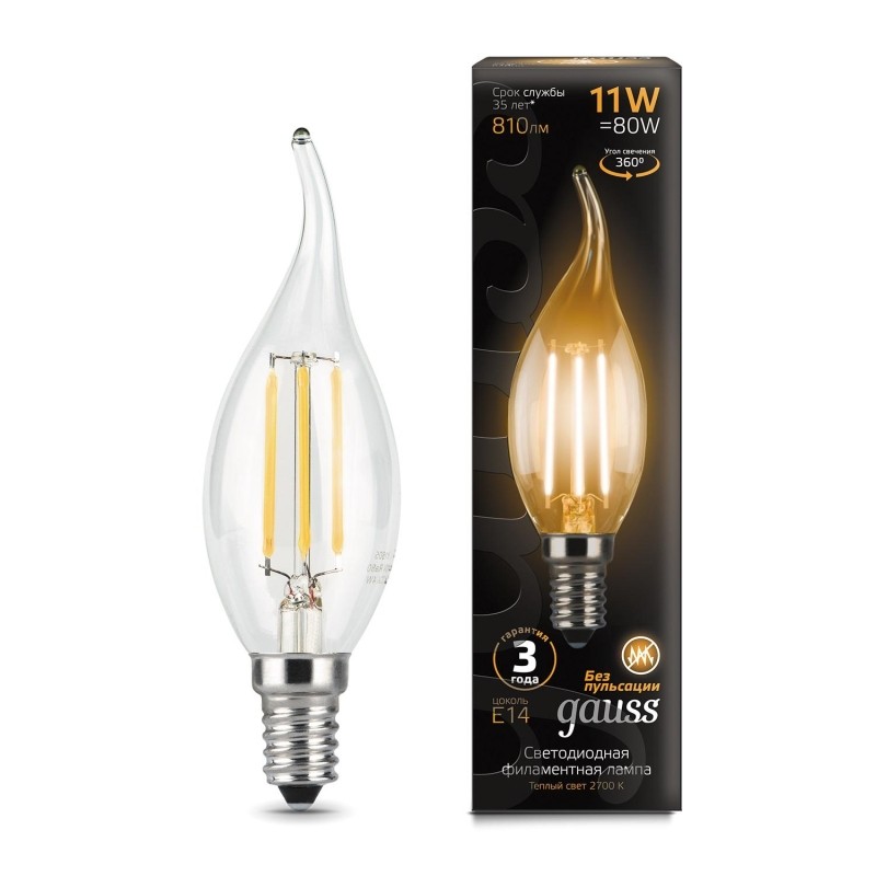 Лампа светодиодная Gauss Filament 11W Е14 Свеча на ветру 2700К 104801111