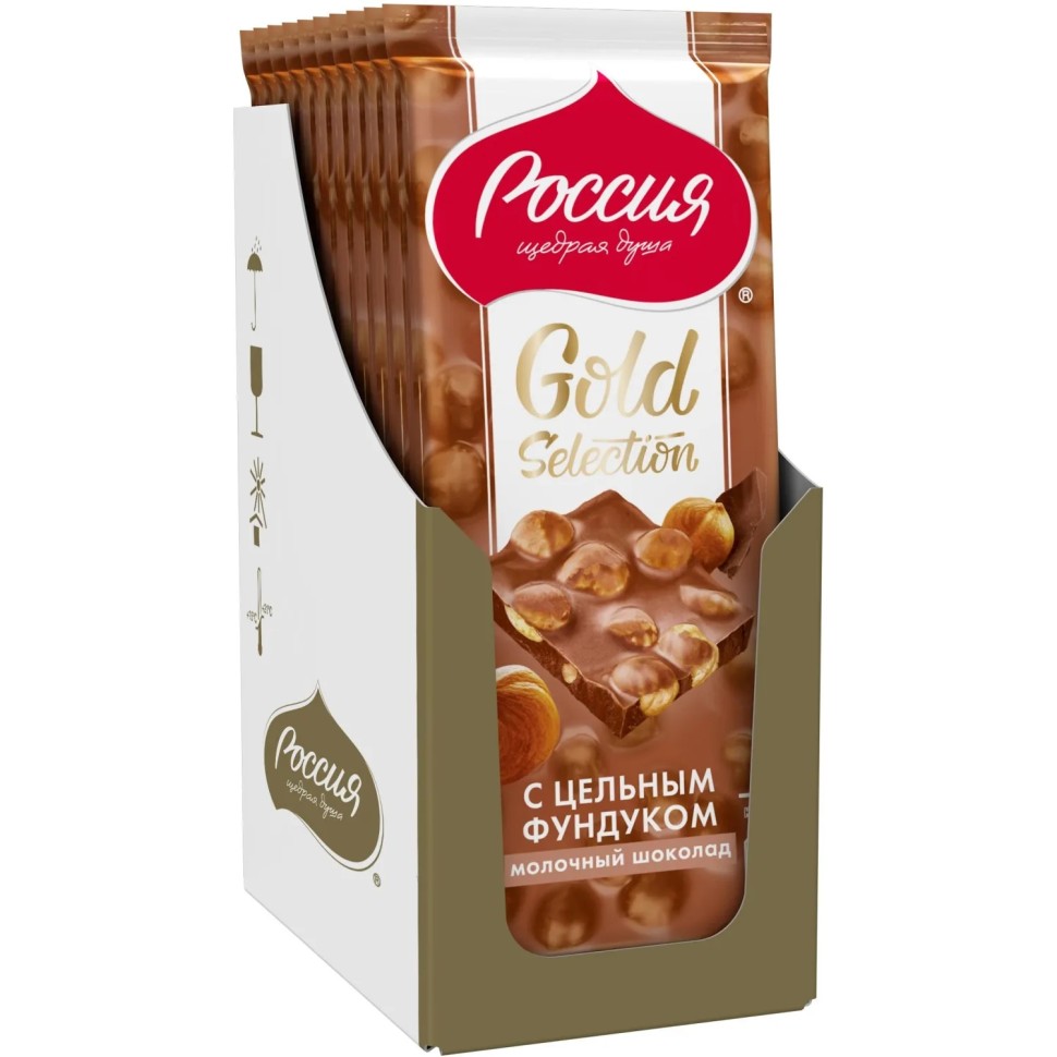 Шоколад молочный Россия-щедрая душа Gold Selection с фундуком, 85г