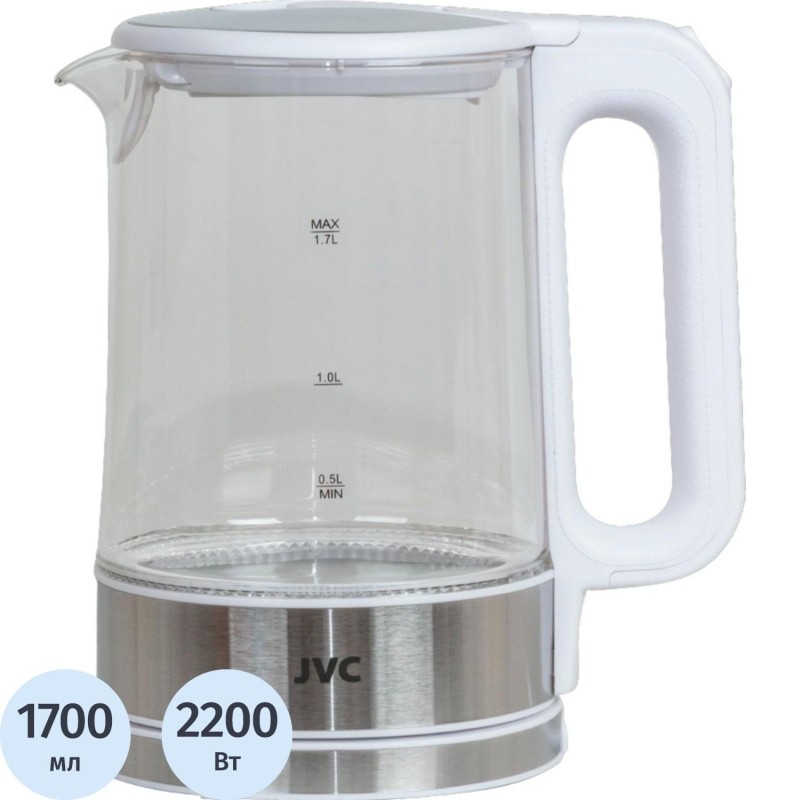 Чайник стеклянный JVC JK-KE1520 white, 1,7л. (4895227621758)