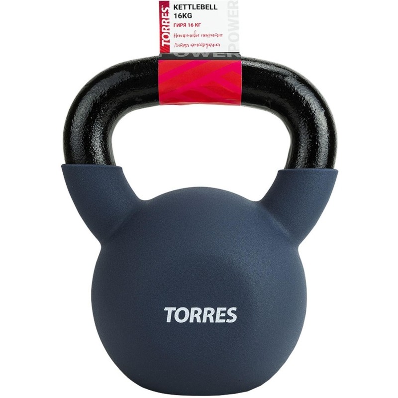 Гиря TORRES 16 кг, PL552216, чугун в неопреновой оболочке, серый