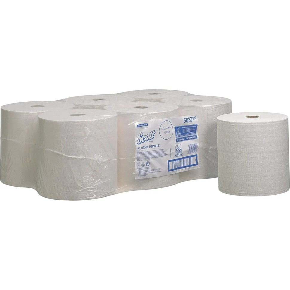 Полотенца бумажные д/дисп в рулонах KK SCOTT? XL 1сл бел 354 м 6 рул. 6687