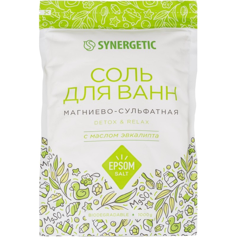 Соль для ванн магниево-сульфатная с маслом эвкалипта, 1000 гр