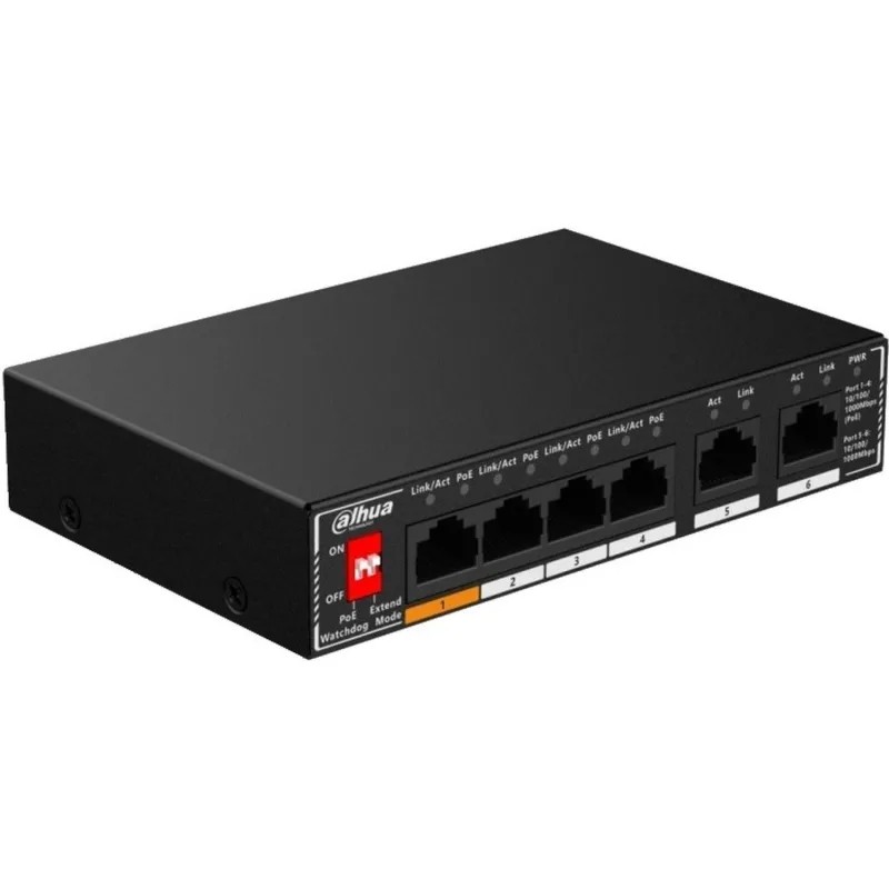Коммутатор DAHUA (DH-SG1006P) гигабитный, 4xRJ45 1Gb PoE, 2xRJ45 1Gb