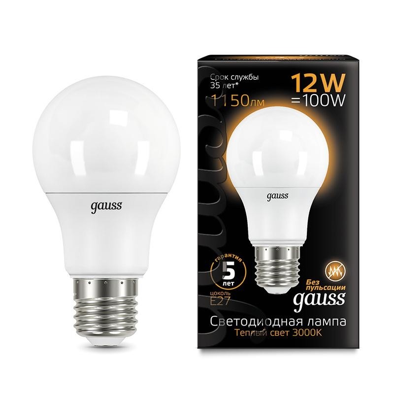 Лампа светодиодная Gauss 12W E27 A60 3000K 1150lm 102502112