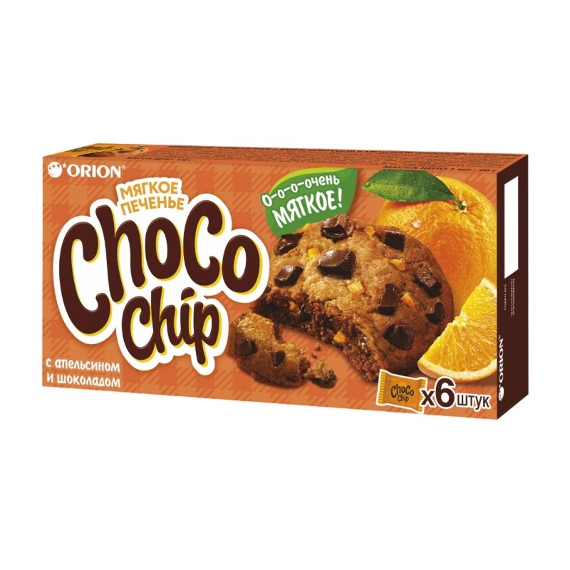 Печенье сдобное Orion Choco Chip с темн. шок. и апельсином, 20гх6шт/уп