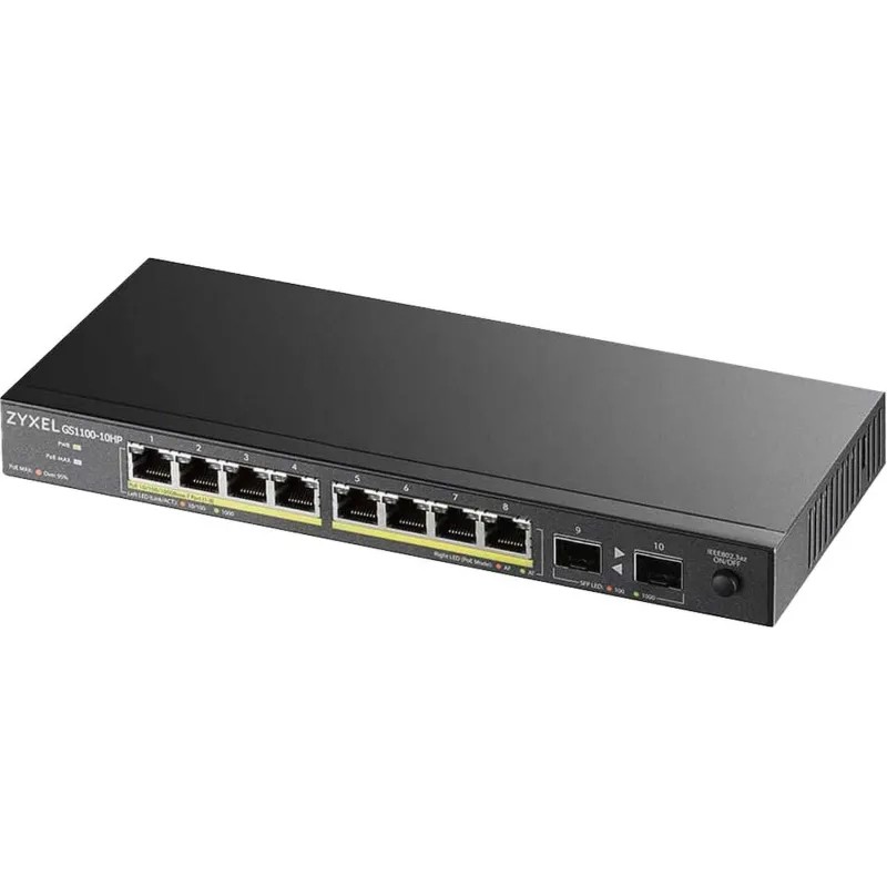Коммутатор Zyxel GS1100-10HP, 8xGE PoE+, 2xSFP, PoE 130 Вт