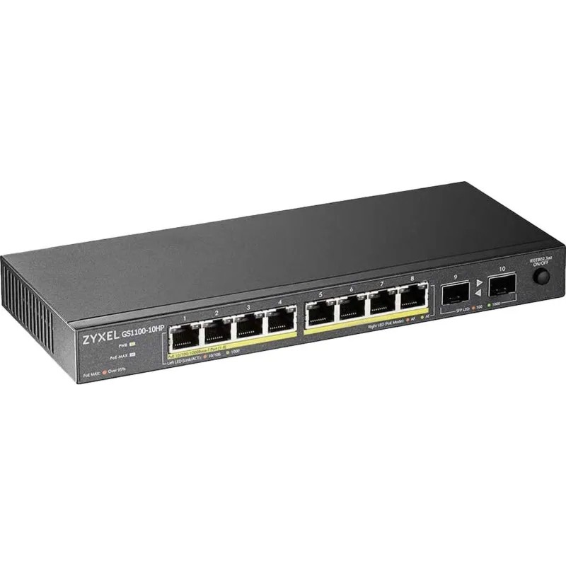 Коммутатор Zyxel GS1100-10HP, 8xGE PoE+, 2xSFP, PoE 130 Вт