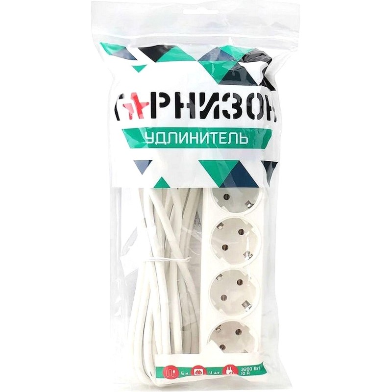 Удлинитель Гарнизон EL-NB-G4-W-5 4р/5м, 10А, с выкл. и зазем., белый