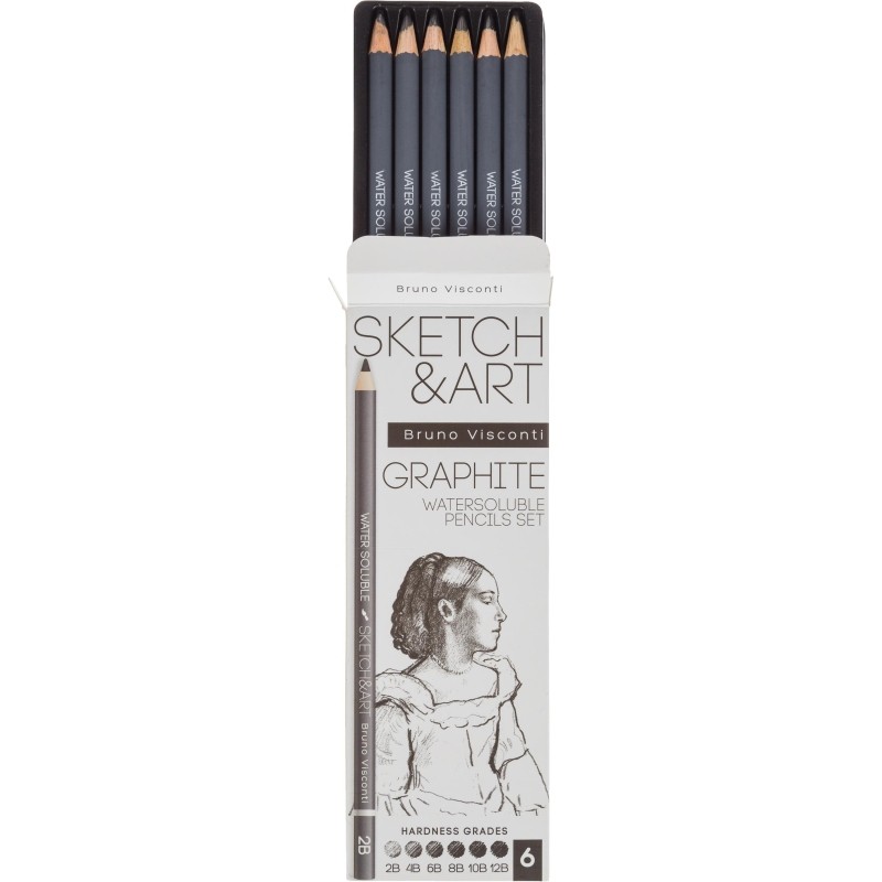 Набор чернографитных карандашей аквар. SKETCH&amp;ART 2-4-6-8-10-12B 6шт 25-003