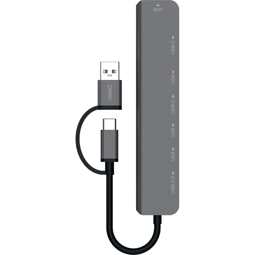 Разветвитель USB PERO MH06, USB-С/A TO 2xUSB-C+USB 3.0+4xUSB 2.0 серый Разветвитель USB PERO MH06, USB-С/A TO 2xUSB-C+USB 3.0+4xUSB 2.0 серый