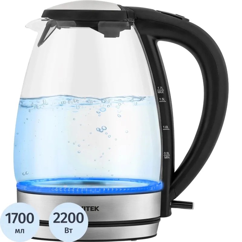 Чайник Vitek VT-7046 1.7л. 2200Вт прозрачный/черный (пластик/стекло)