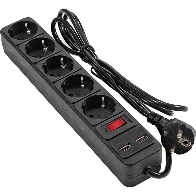 Сетевой фильтр ExeGate SP-5-USB-1.8B 5р/1,8м, 2 USB,черный(EX295490RUS)