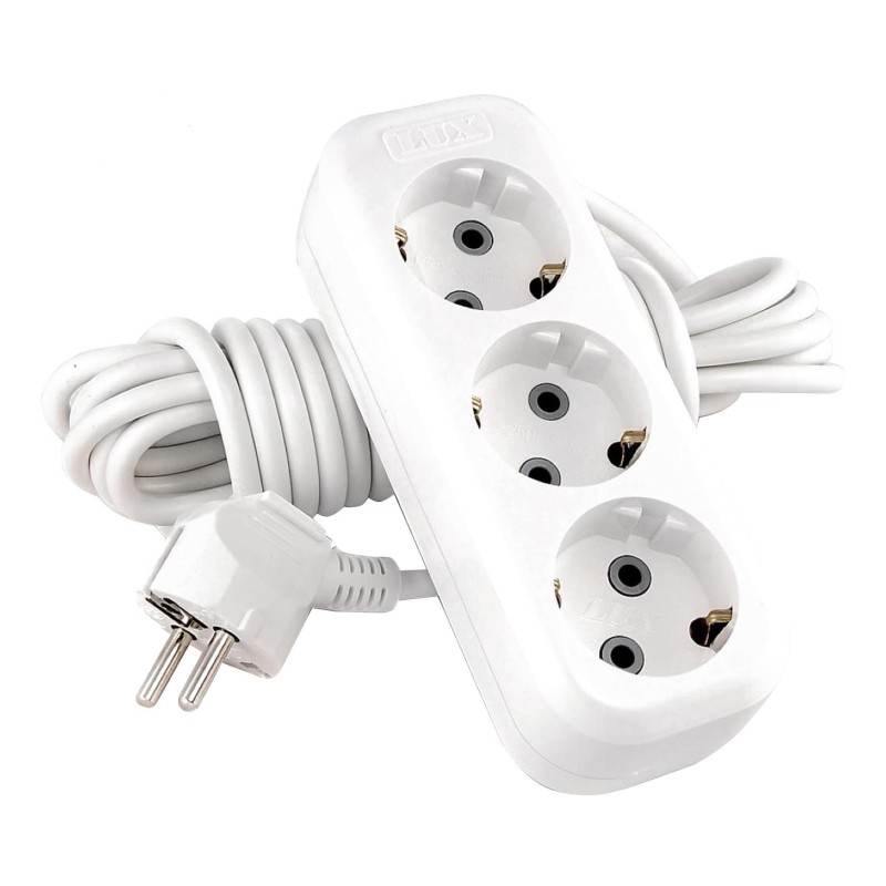 Удлинитель LUX У3-Е-02 3-местный с з/к, 250В 16А, 2м