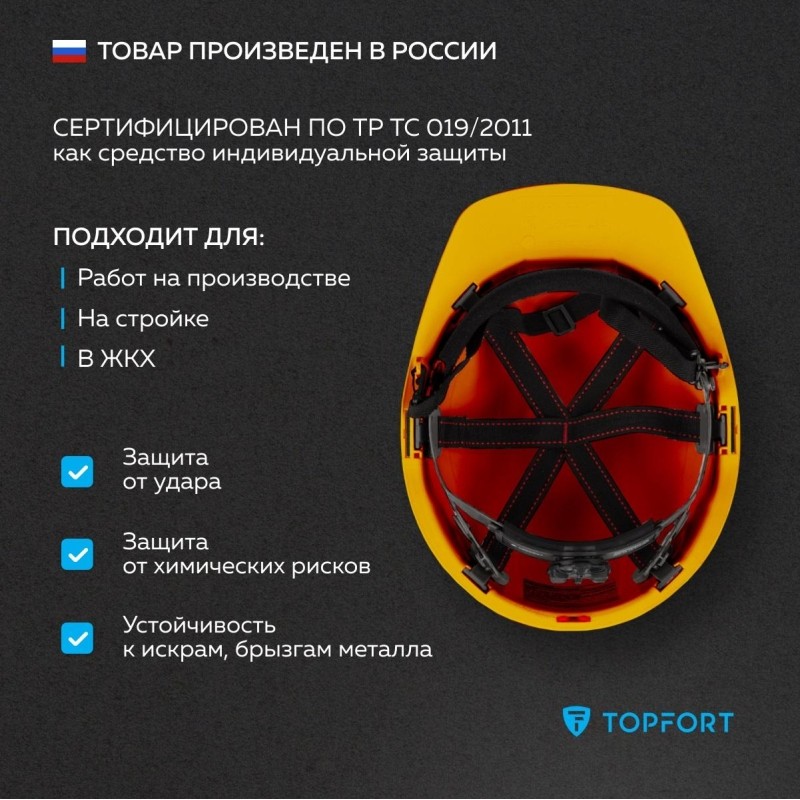 Каска TOPFORT СТАНДАРТ 204 с храповиком желтая
