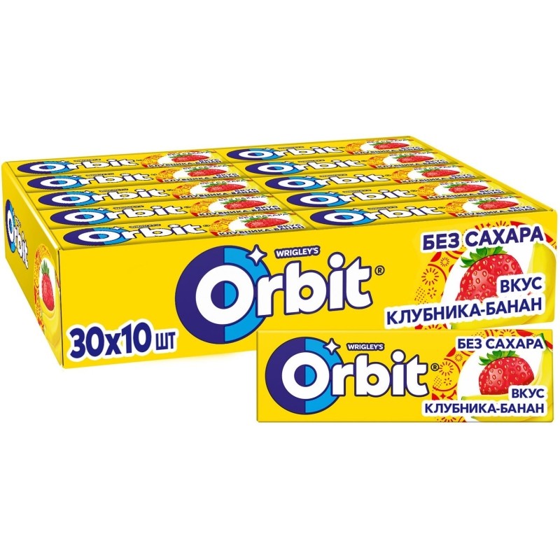 Жевательная резинка Orbit Клубника-банан без сахара, 13,6гх30шт/уп