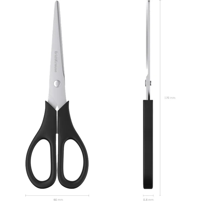 Ножницы ErichKrause EasyCut, 17см, нерж. сталь, черный, 14861