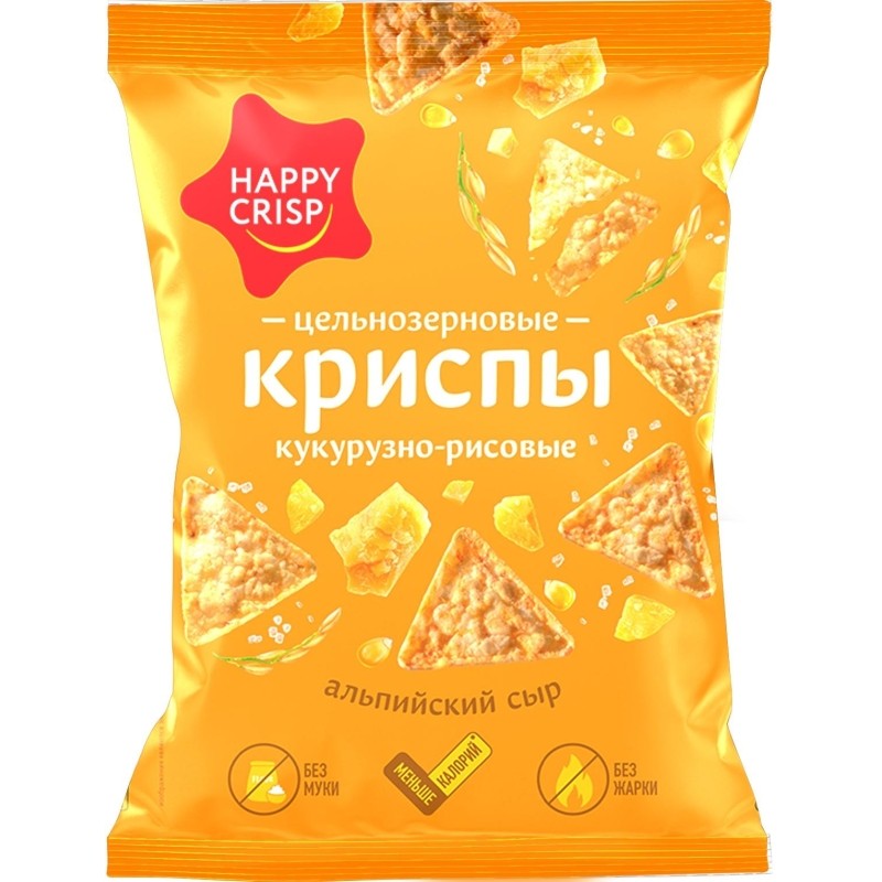 Криспы цельнозерновые Happy Crisp с альпийским сыром 50 г (18 пачек в упаковке)