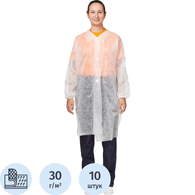 Халат на липучках (30 гр) XXL белый (10 шт/упак)